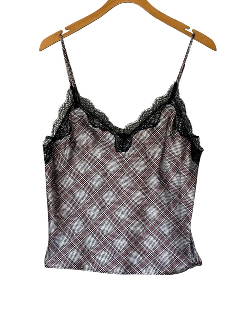 Victoria's Secret Lace-Trim Plaid Slip Camisole Size S Pink Black Gray Y2K